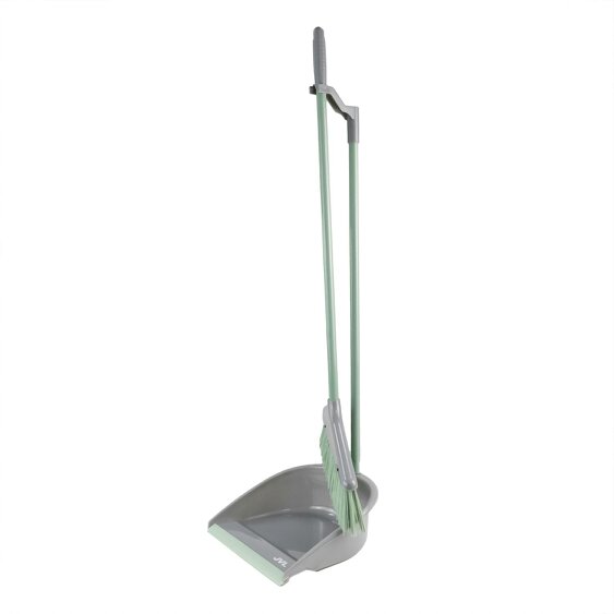 JVL Long Handle Dust Pan And Brush Set - Grey