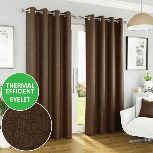 Enhanced Living Vogue Plain Textured Thermal Room Darkening Energy Saving Pair of Curtains For Bedroom & Living Room