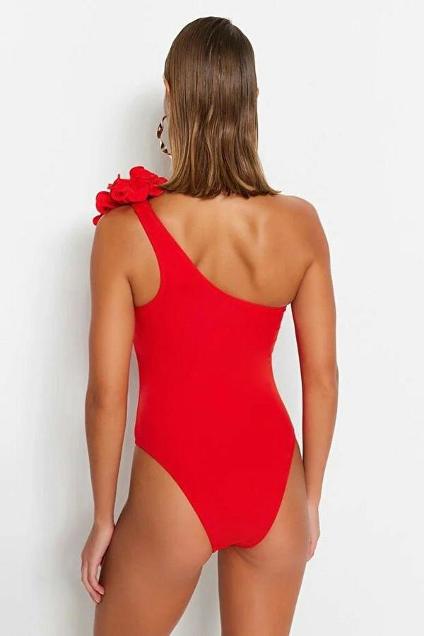 WOVCOR Applique Detail One Shoulder Covered Brazilian Swimsuit