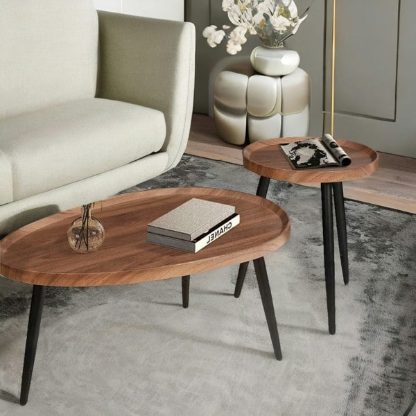 Rafaelo Mobilia 2PC Industrial Nesting Coffee Tables Rustic Brown