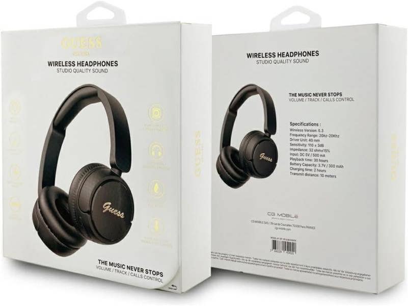 Guess Script Metal Logo On Ear Wireless Headphone Black - GUBHV6SCK