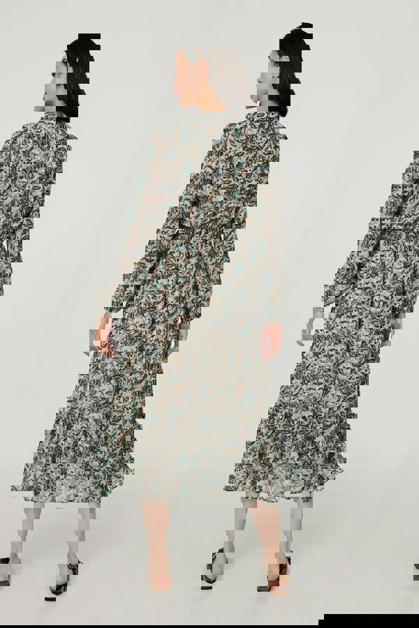 Green | Paisley Velvet Stud Trim Midi Dress
