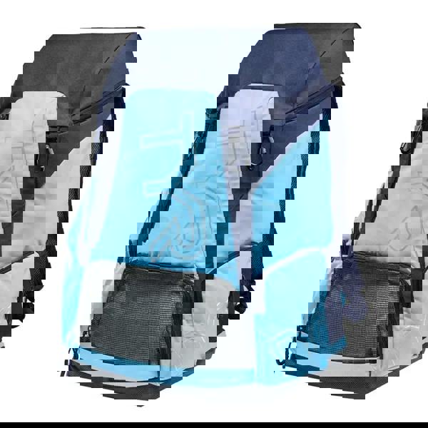 Blue and navy TYR Alliance Team Backpack 45L with mesh pocket