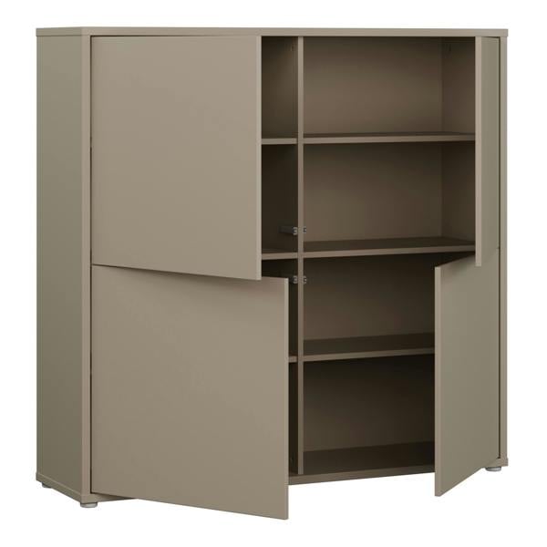 Furniture To Go Alice Springs 4 Door Large Storage Cabinet with Push-to-Open Doors in Taupe