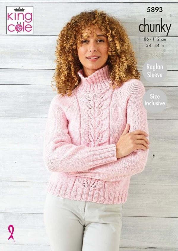 King Cole Wildwood Chunky Knitting Pattern 5893, Sweaters, Cardigans for Women, 34 - 44 Inches