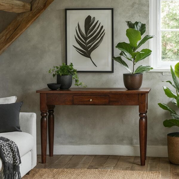 Wyld Haus Oxford Mahogany Mango Wood Console Table 1 Drawer