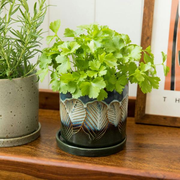 The British Gardening Company Scandi Home Iridescent Leaf Reactive Glaze Ceramic Planter, 12cm