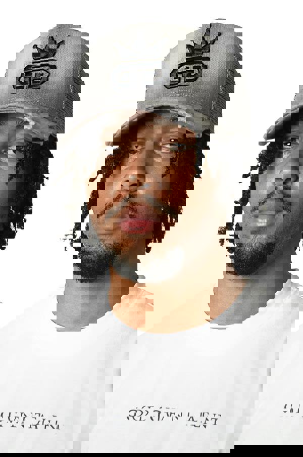 God Given Talent GGT Black Logo Acid Wash Distressed Grey Denim Mesh Snapback