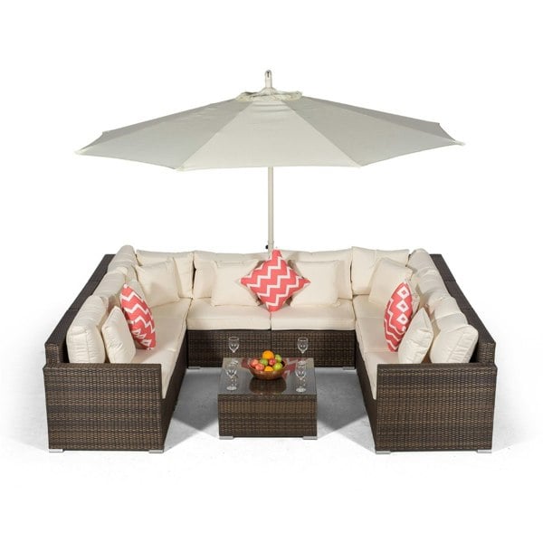 Giardino Havana 8 Seat Rattan Corner Sofa Conversation Set with Coffee Table