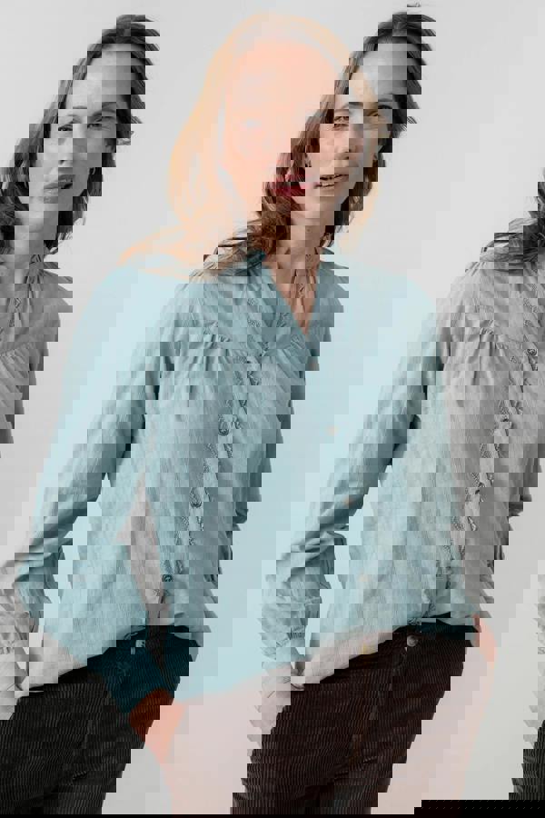 Lily & Me Wayfaring Cotton Check Blouse Ice Blue