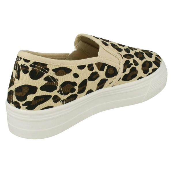 Spot On Ladies Spot On Platform Animal Print Canvas Pumps F80523