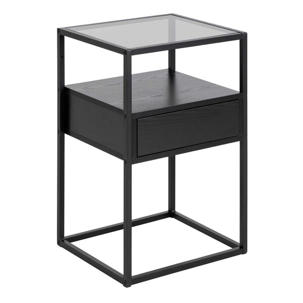 Wyld Haus Wrenna Black Bedside Table Glass Top