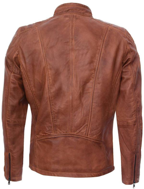 Infinity Leather Mens Leather Jacket Vintage Quilted Retro Racing Zipped Biker - San Marino