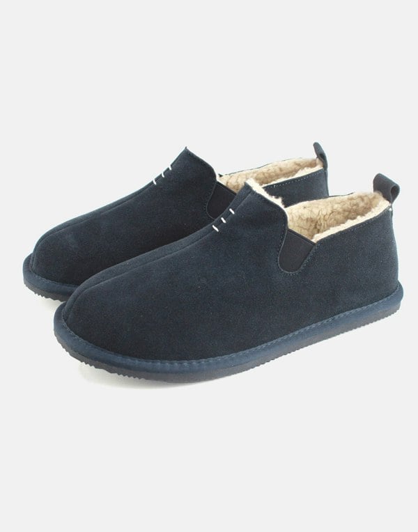 Men's Lowland Sheepskin and Suede Slipper Boots – Navy - British Boxers