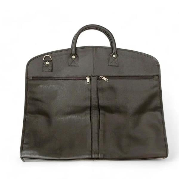 Brown garment bag with handles on a white background