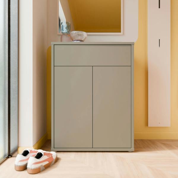 Furniture To Go Alice Springs Compact Shoe Cabinet with 2 Doors Push-to-Open & 1 Drawer Push-to-Open in Taupe
