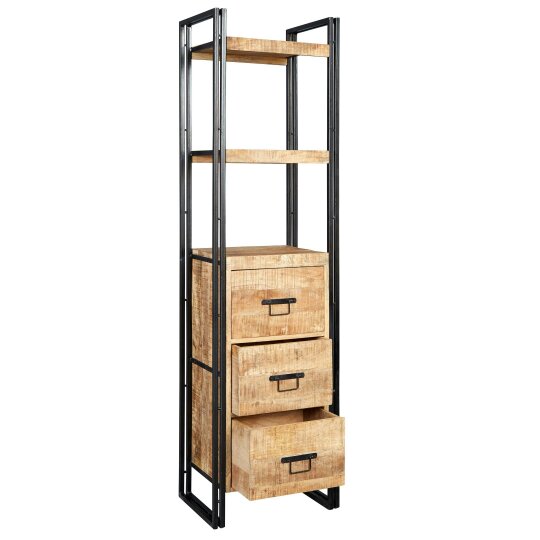 Wyld Haus Toivakka Industrial Reclaimed Wood and Metal Narrow Bookcase 3 Drawers