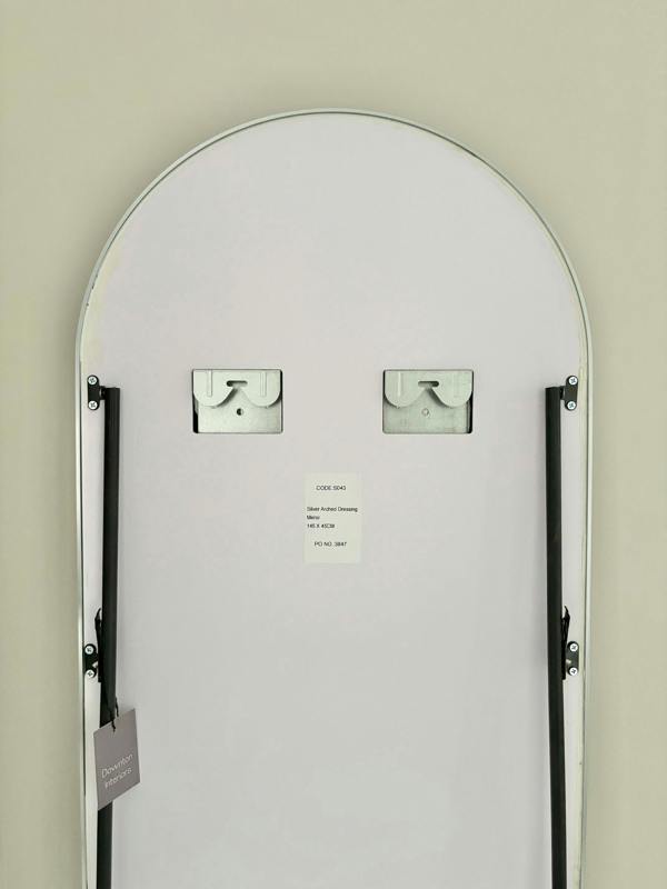 Downton Interiors Stunning Silver Arched Metal Frame Wall or Floor Standing Dressing Mirror 145cm x 45cm - Soho Collection