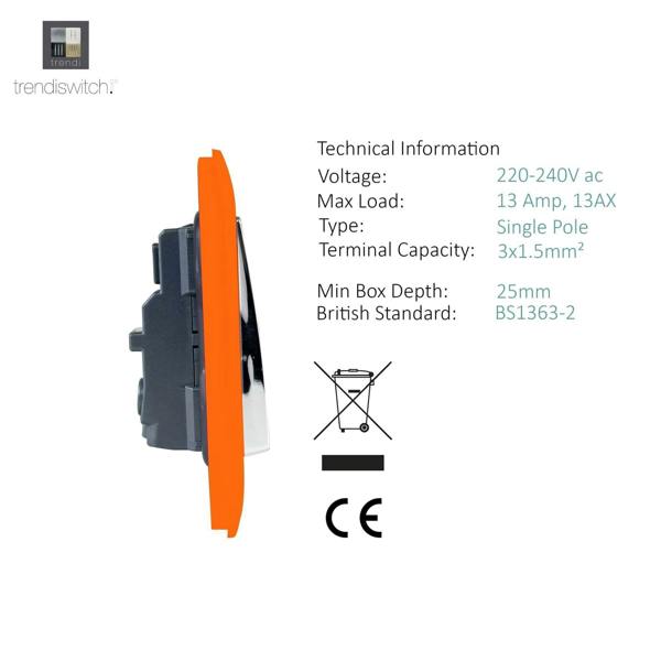 Trendi Switch 1 Gang 13 Amp Switched Plug Socket in Sunset Orange