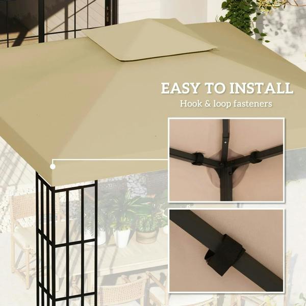 Beige double-tier gazebo roof cover with hook-and-loop attachment straps