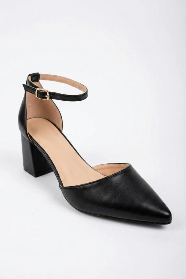 Saoirse Pointed Toe Ankle Strap Heels - Black