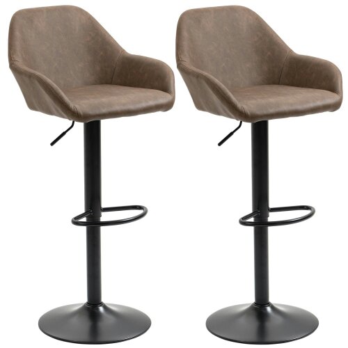 Wyld Haus Fadota Set Of 2 Dark Brown Faux Leather Adjustable Bar Chairs With Armrests