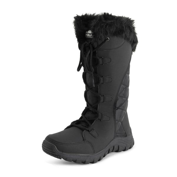 VIVA Women's Quilted Lace Up Waterproof Black Outdoor Cuff Snow Rain Boot