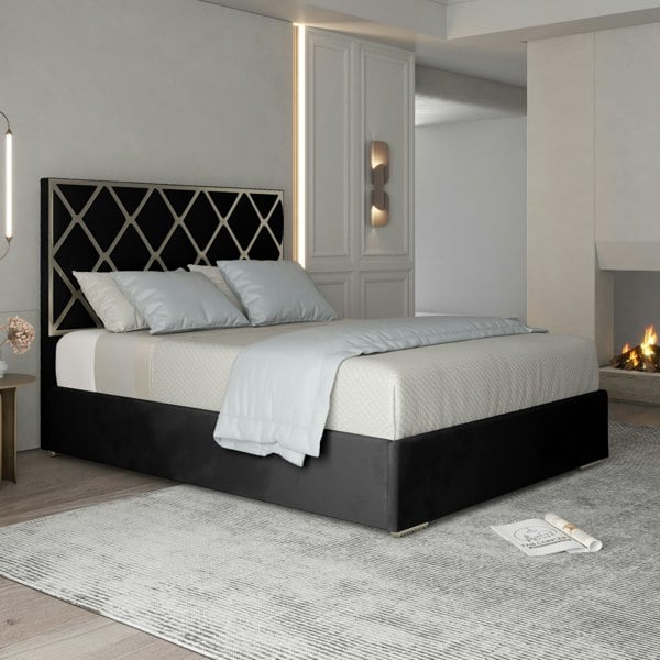 Casa Magna Tammy Upholstered Soft Velvet Metal Bed Frame - Black