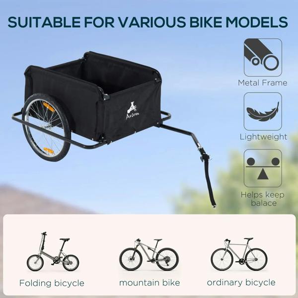 Black cargo trailer wagon with metal frame and open fabric side panels