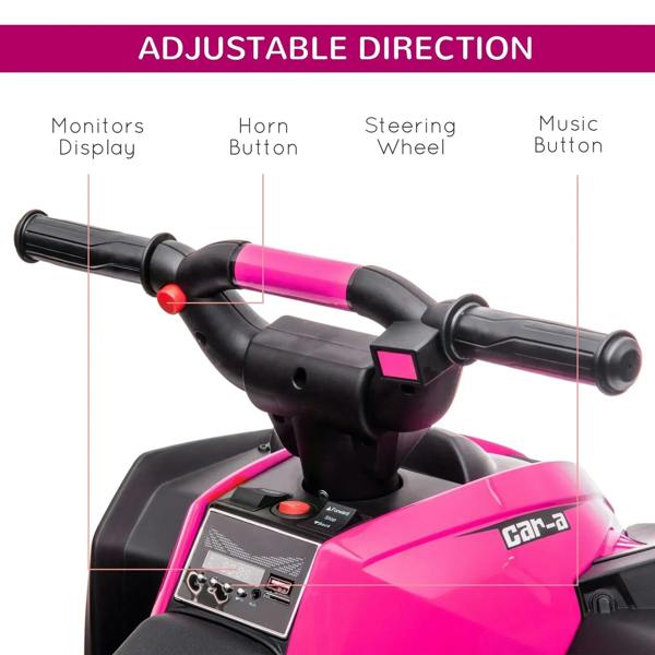 12V ride-on quad bike handlebar and control panel with steering wheel and buttons