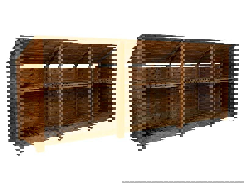 Arbor Garden Solutions Wooden Log Store (Roof Sloping Back) with Shelf W-335cm, H-126cm or 180cm, D-88cm - Brown Finish