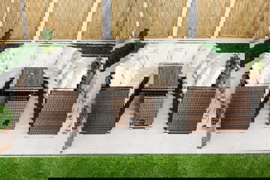 Giardino Santorini 7 Seat Modular Sofa Rattan Garden Furniture Set Outdoor Height Adjustable Coffee Table