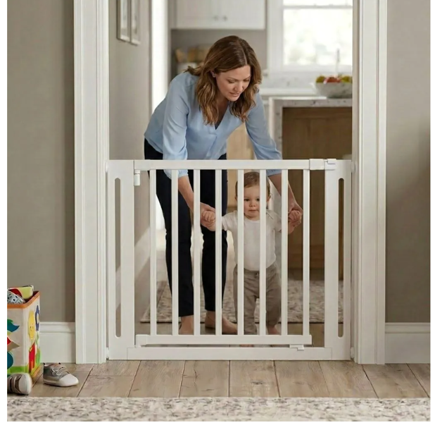 Safetots Wooden Elegance Gate, White, 79cm - 87cm, Pressure Fit Safety Gate, 57cm Extra Wide Doorway, Easy Installation