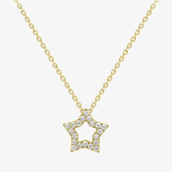 T. H. Baker 9ct Yellow Gold Cubic Zirconia Open Star Pendant Necklace 110625114399