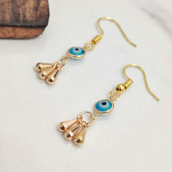 The Colourful Aura Handmade Evil Eye Protection Greek Lucky Eye Gold Dangle Drop Earrings