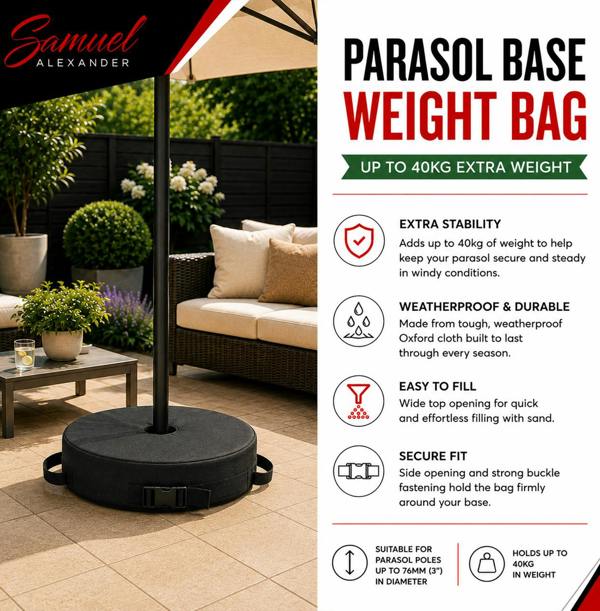 Samuel Alexander 3m Solar Powered Cantilever Lit Banana Garden Parasol with Crank Handle & White LED Lights in Beige with Base Bag Included