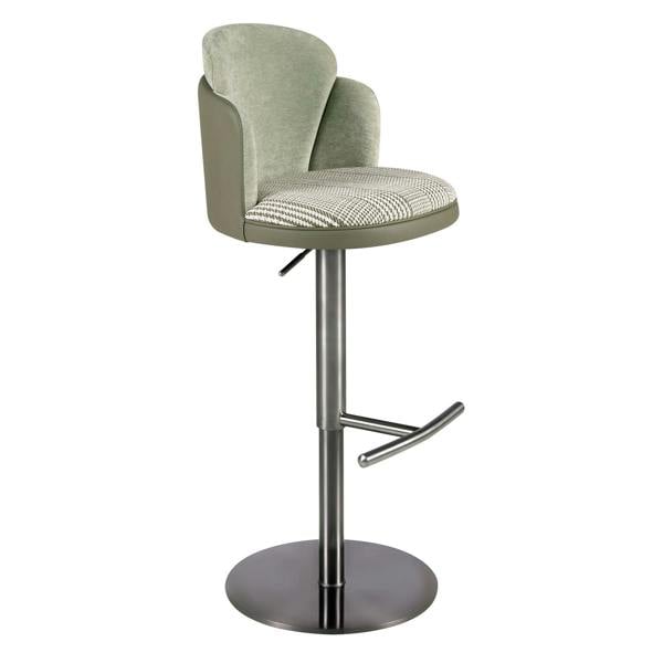 Angel Cerdá Swivel Stool in Dark Green and White Fabric and Olive Green Leatherette 4233