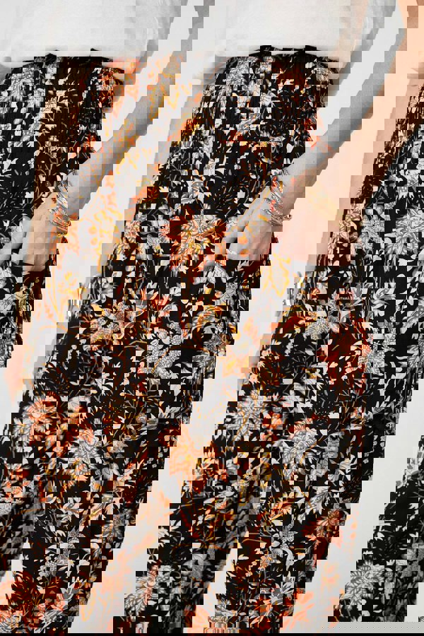 Black | Vintage Floral Shirred Waist Harem Pants