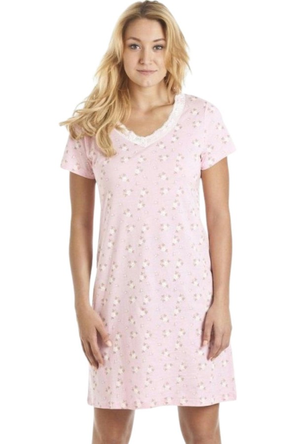 Camille Classic Rose Print Cotton Nightdress - pink white floral