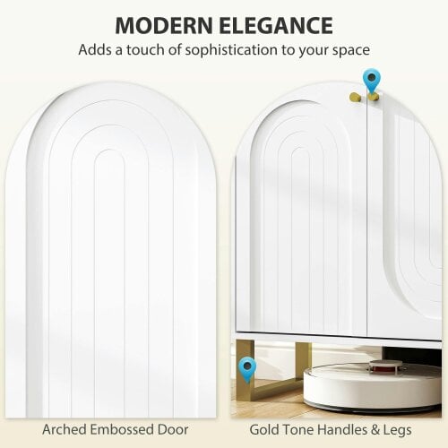 Wyld Haus Tarezi Nedi White 2 Door Sideboard Storage Cabinet With Golden Accents