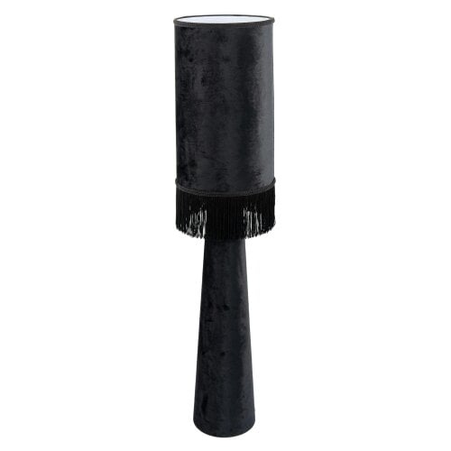 Happy Homewares Vintage Black Velvet Fabric Floor Lamp with Victorian Trim and Tassels