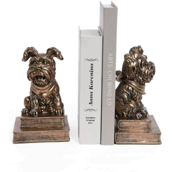 Maison des Cadeaux Bronze Effect Resin Dog Bookends, Vintage Animal Book Supports for Home Office, Library & Living Room Decor (Set of 2)