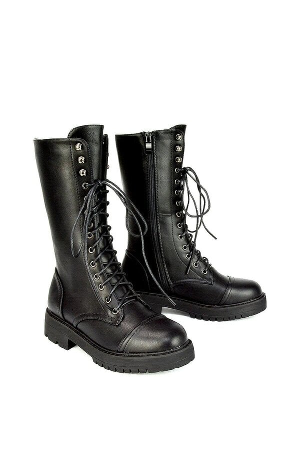 XY LONDON Mid-Calf Combat Heeled Ankle Boots