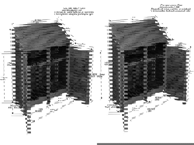 Arbor Garden Solutions Wooden Log Store with Doors and Shelf W-187cm, H-126cm or 180cm, D-88cm