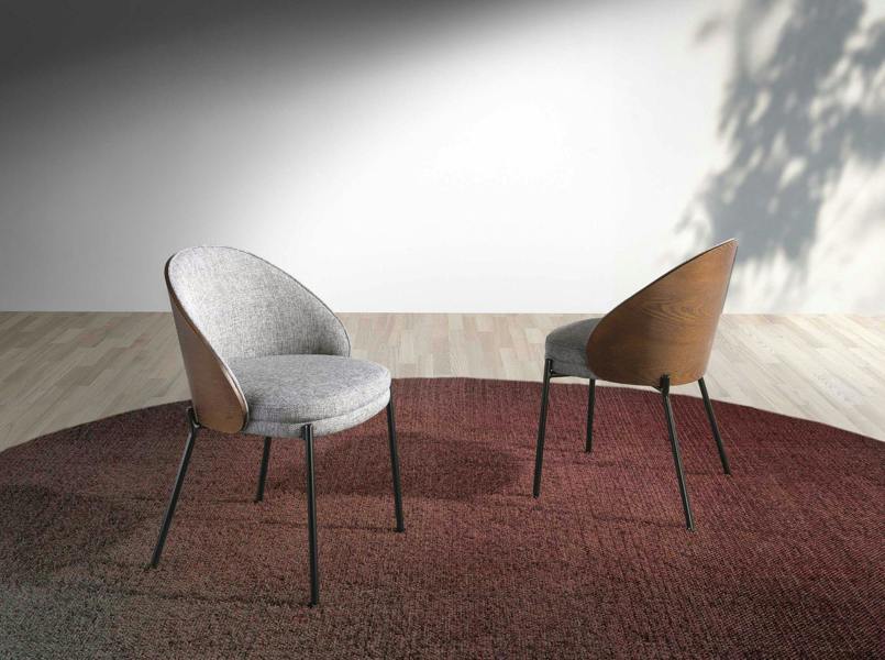 Angel Cerdá Grey Fabric and Walnut Chair 4115