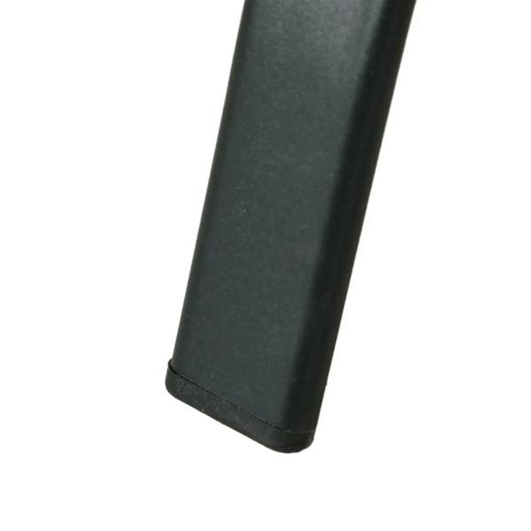 Black metal table leg with protective end cap for outdoor dining table