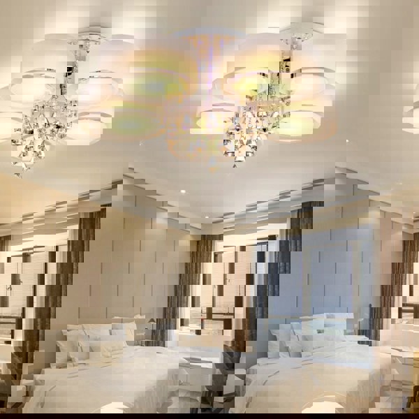 Ceiling Light Semi-Flush Mount , Cylindrical Acrylic Lampshades, Crystal Drops Ceiling Light Living and Home 5 cylindrical shades 
