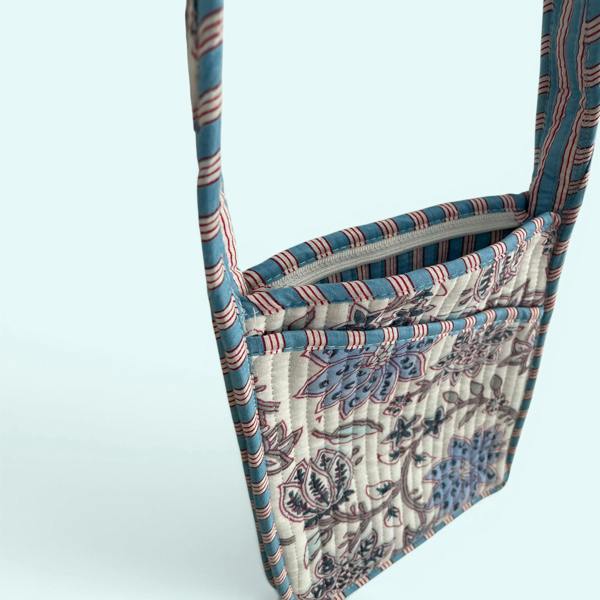 Hayley & Co Mini Cross Body Bag - Pale Blue and White Block Print Floral