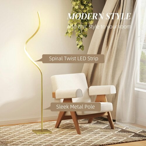 Wyld Haus Fiyosu Metal Gold Tone Dimmable LED Floor Lamp With Adjustable Brightness And Foot Switch