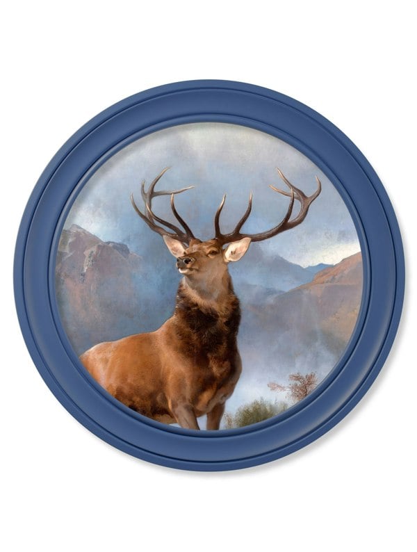 Exceptional Art c.1851 Monarch of The Glen - Round Frame Blue